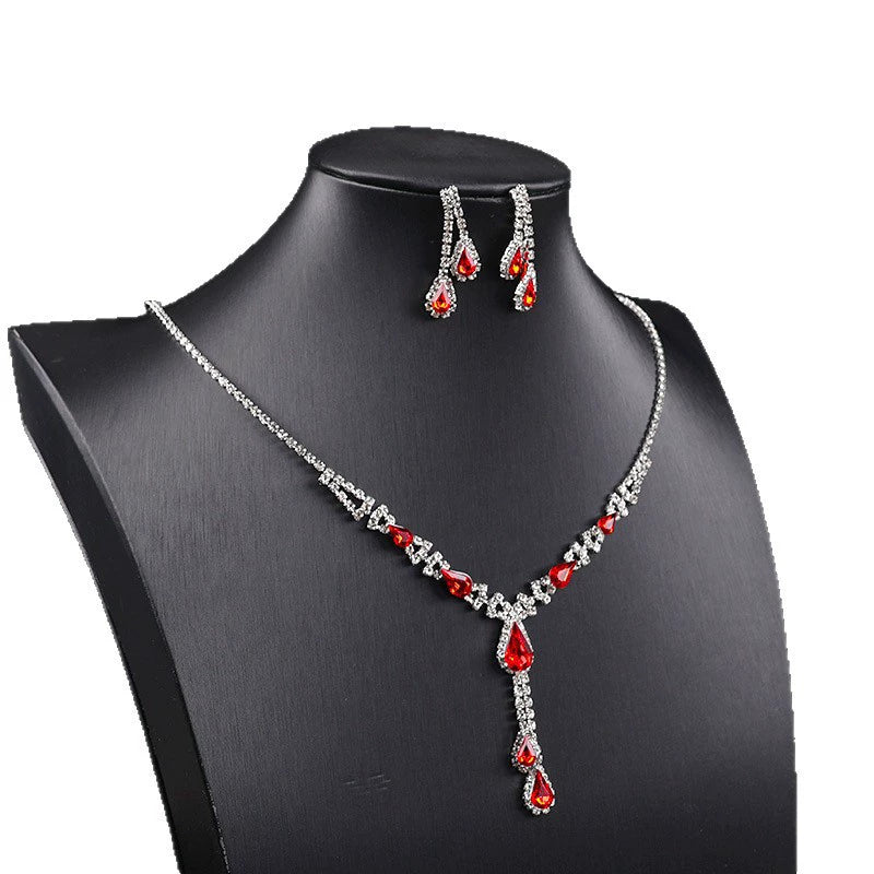 Juego de joyas de collar y pendientes de cristal con borla de gota de agua