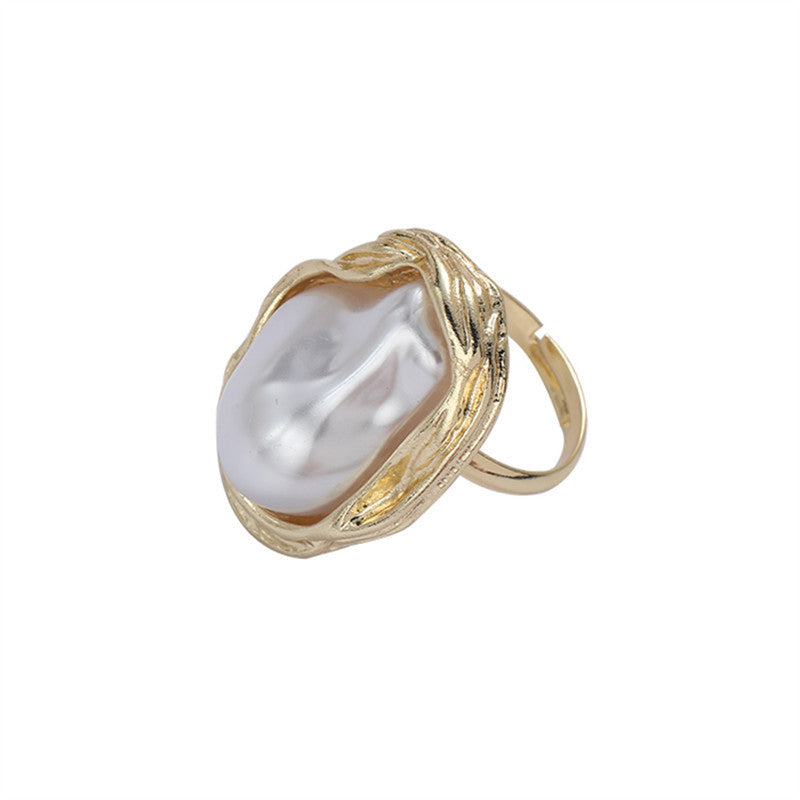 Vintage Irregular Baroque Pearl Open Adjustable Ring, Gold Silver Plated Chunky Statement Finger Ring