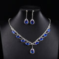 Parure Collier et Boucles d'Oreilles Marquise et Goutte en Zircon