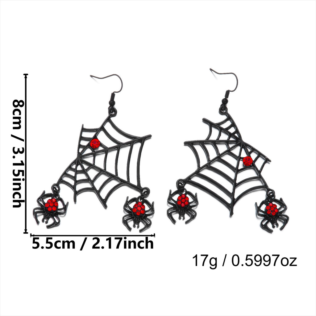 Black Spider Web Red Rhinestone Jewelry Set, Gothic Spider Choker Necklace & Dangle Earrings Halloween Punk Statement Jewelry Set For Women