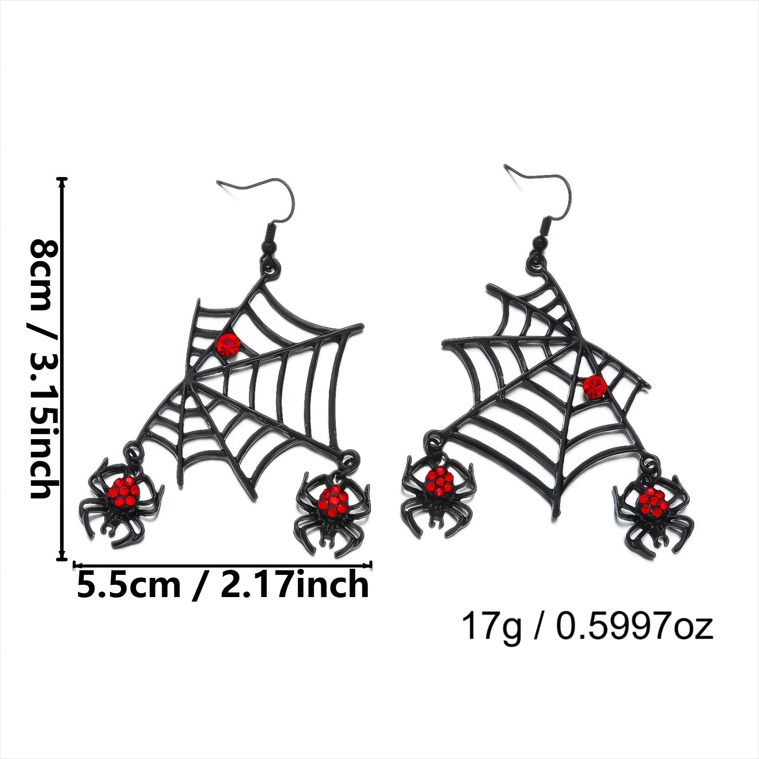 Black Spider Web Red Rhinestone Jewelry Set, Gothic Spider Choker Necklace & Dangle Earrings Halloween Punk Statement Jewelry Set For Women