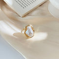 Vintage Irregular Baroque Pearl Open Adjustable Ring, Gold Silver Plated Chunky Statement Finger Ring