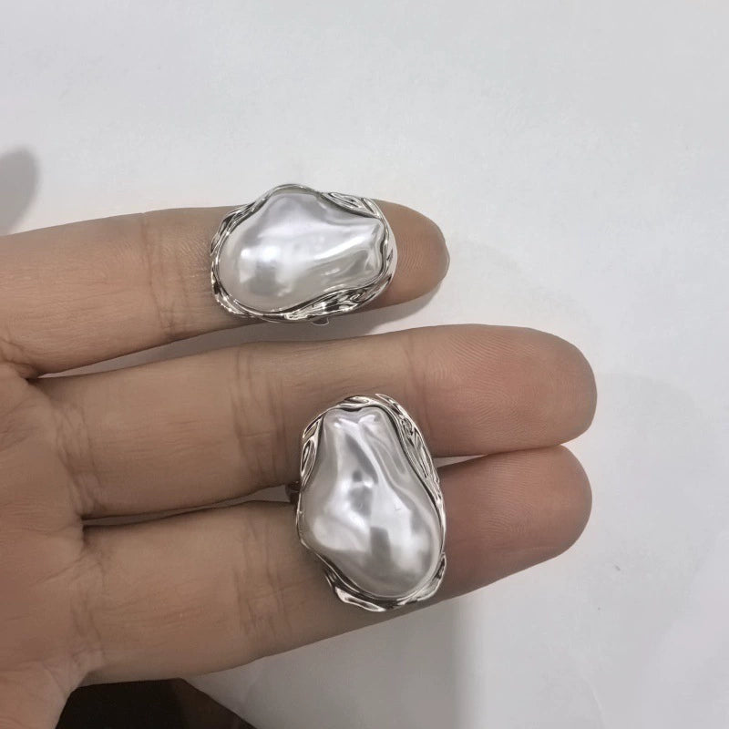 Vintage Irregular Baroque Pearl Open Adjustable Ring, Gold Silver Plated Chunky Statement Finger Ring