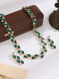 Teardrop Sapphire/Emerald Crystal Necklace & Drop Earring Formal Jewelry Set
