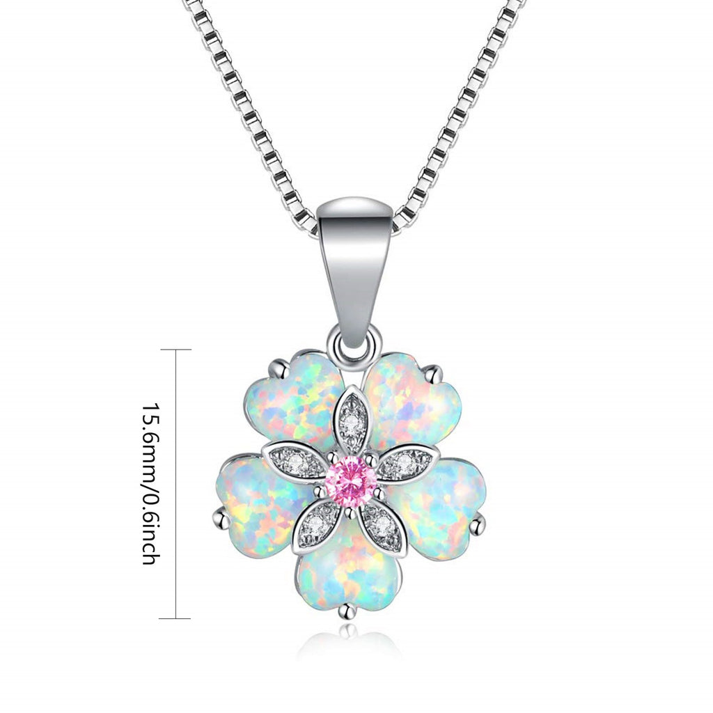 Collar colgante ópalo floral con circonita cúbica rosa central