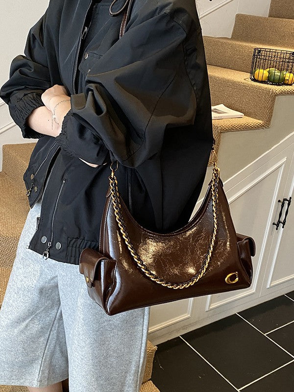 Women's Large-Capacity Minimalist Chain Shoulder/Underarm Bag ， Retro Versatile Crossbody Commuter Bag