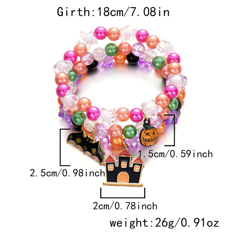 Halloween Cute Ghost Pumpkin Charm Beaded Bracelet Set, 3Pcs Stackable Enamel Charm Stretch Bracelets Witch Bat Mummy Jewelry For Women Kids Party