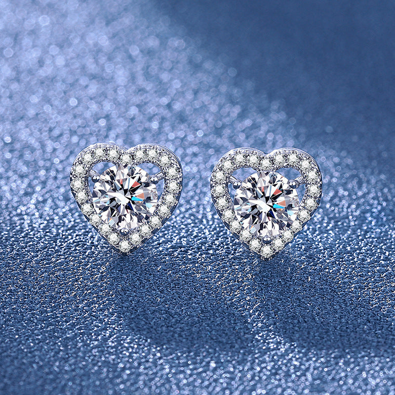 Heart Cut Moissanite Jewelry Set Adjustable Ring Stud Earrings Pendant Necklace Silver Plated Love Wedding Gift For Women