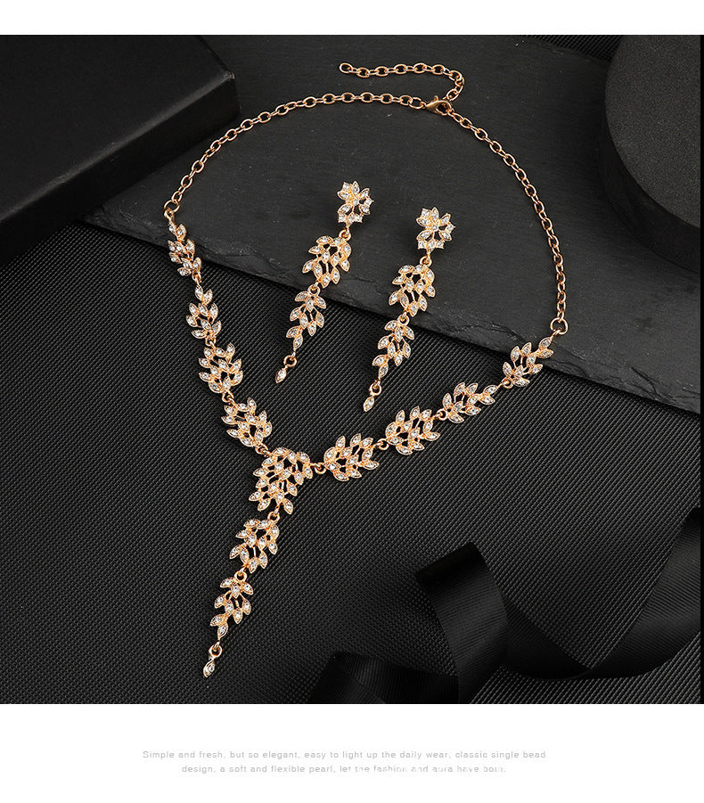 Parure de bijoux en zircon cubique en forme de feuille | Collier et boucles d'oreilles pendantes, hypoallergénique 3 couleurs