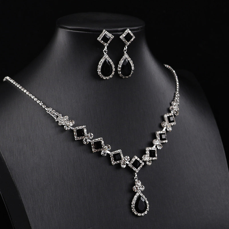Teardrop Crystal Rhinestone Jewelry Set, Square Cut Gem Necklace & Drop Earrings Wedding Formal Jewelry