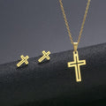 Stainless Steel Hollow Cross Necklace Earring Set Gold Silver Minimal Christian Religious Jewelry Gift