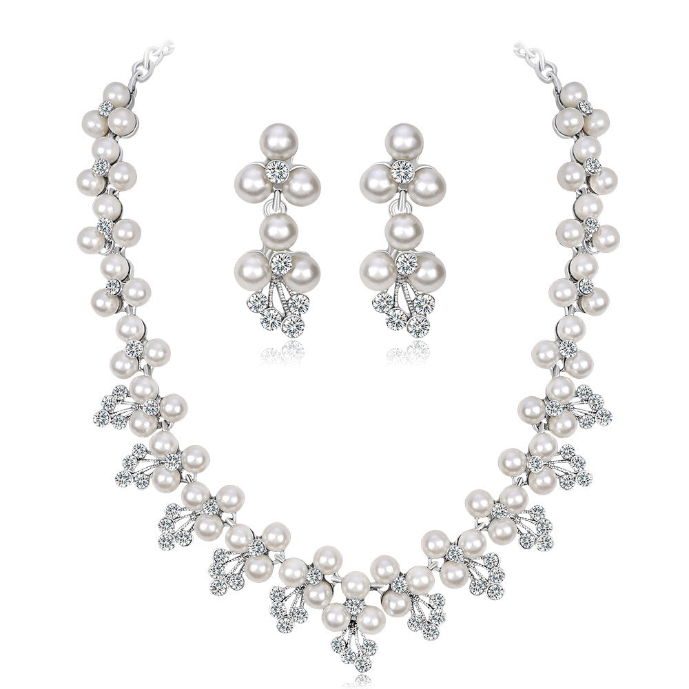 Conjunto de joyas de novia de perlas y circonitas cúbicas | Collar y pendientes colgantes, hipoalergénico oro/plata