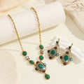 Bohemian Multi-Color Resin Crystal Jewelry Set, Antique Gold Necklace & Drop Dangle Earrings