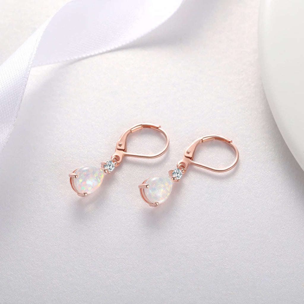 Teardrop Opal Drop Earrings, Leverback Dangle Earrings