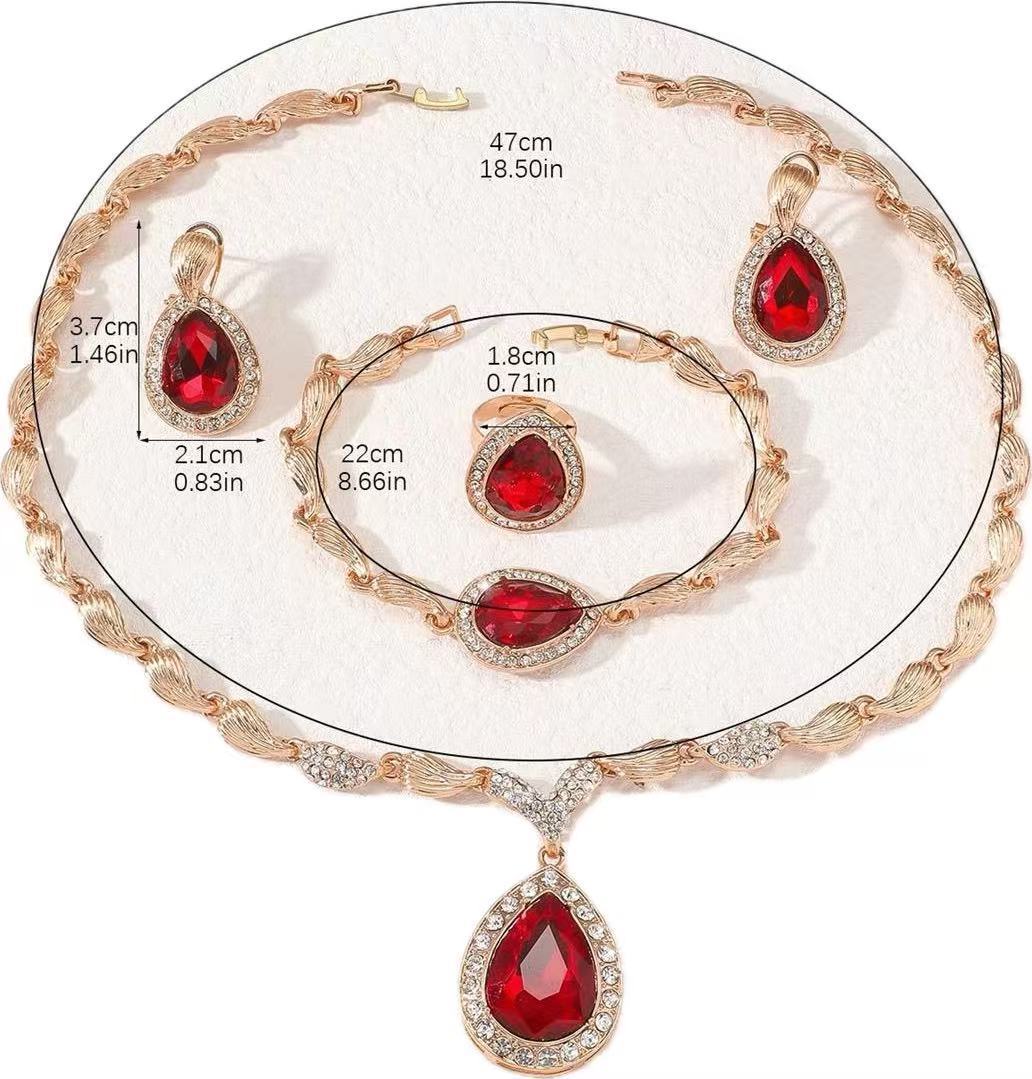 Teardrop Crystal Jewelry Set: Necklace, Earrings, Bracelet & Ring (6 Colors)