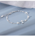 S925 Sterling Silver Double Layer Star Bracelet, Dainty Two-Strand Snake Chain Wrist Bracelet with Matte Frosted Beads & Tiny Star Charms Adjustable Extension Chain for Women Minimalist Daily Jewelry Gift