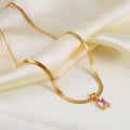 Square Color Zircon Pendant Herringbone Necklace, Gold Plated Stainless Steel Hypoallergenic Choker