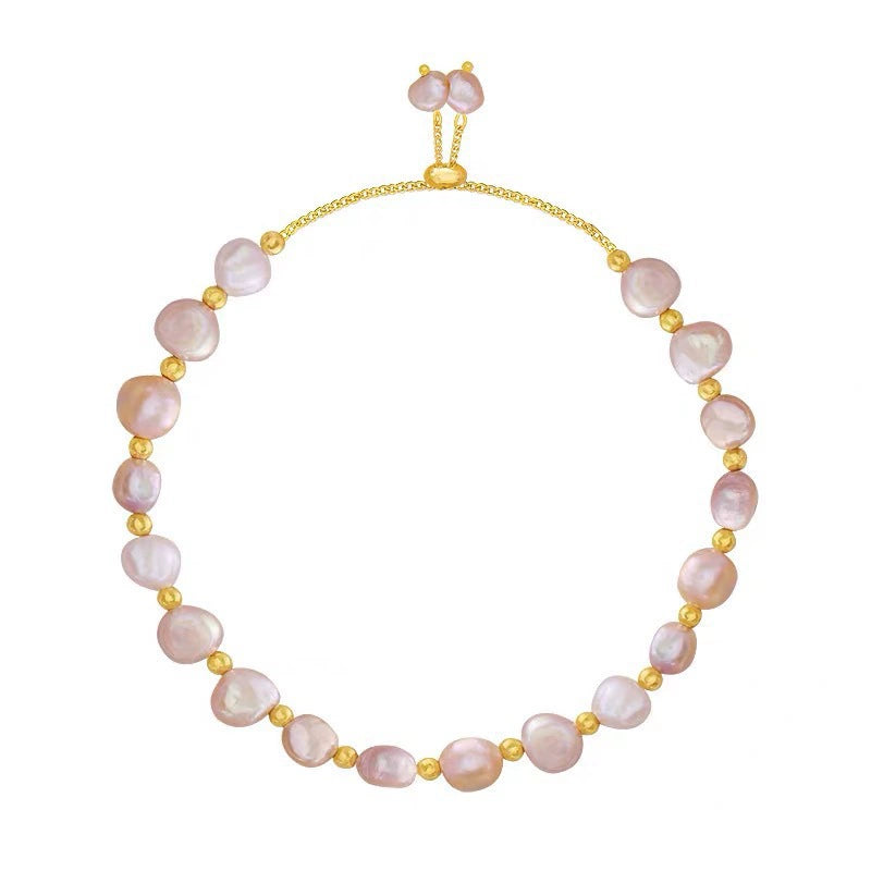 Natural Freshwater Baroque Pearl Adjustable Bracelet, 18K Gold Plated Dainty Irregular Pearl Beaded Bracelet For Women