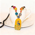 Elegant Big Peacock Pattern Honey Resin Pendant 80CM Multi-Tone Agate & Crystal Bead Long Necklace Anti-Tarnish Gold Plated Chinese Costume Gift Chain