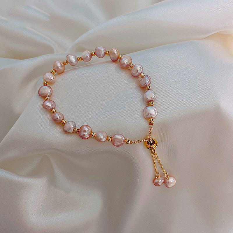 Natural Freshwater Baroque Pearl Adjustable Bracelet, 18K Gold Plated Dainty Irregular Pearl Beaded Bracelet For Women