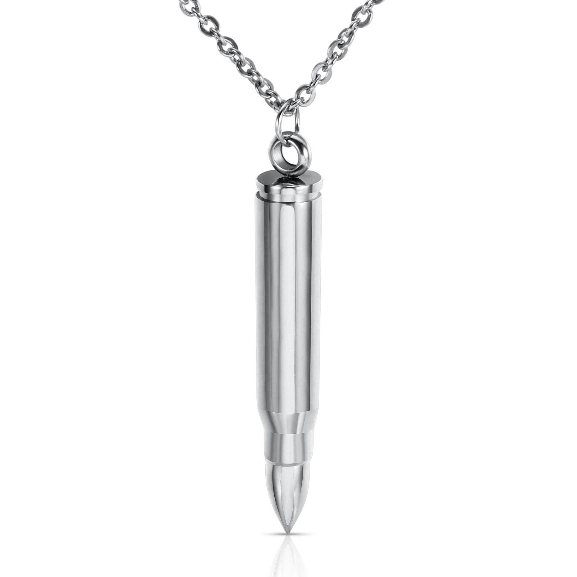 Men Bullet Urn Pendant Stainless Steel Necklace 50cm Rolo Chain 3 Colors Silver Gold Black Punk Hip Hop Unisex Jewelry