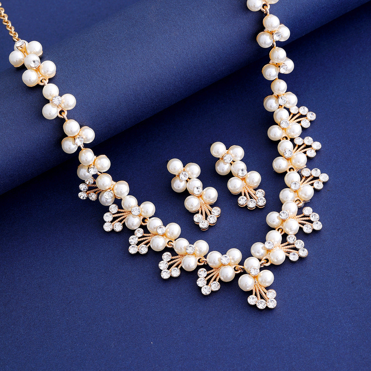 Pearl & Cubic Zirconia Bridal Jewelry Set | Necklace & Drop Earrings, Hypoallergenic Gold/Silver