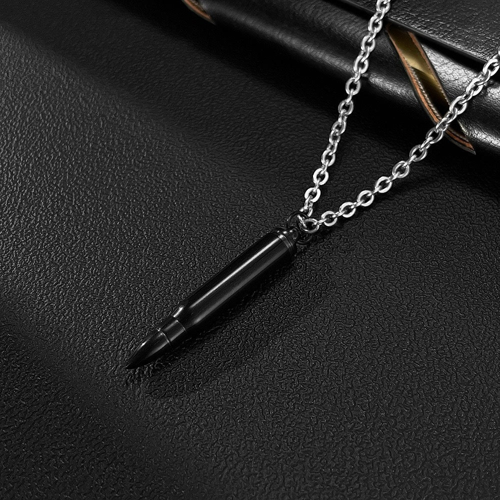 Men Bullet Urn Pendant Stainless Steel Necklace 50cm Rolo Chain 3 Colors Silver Gold Black Punk Hip Hop Unisex Jewelry