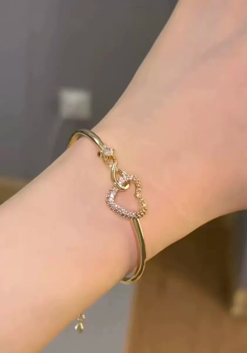 Infinity Interlocking Heart Bangle Bracelet Cubic Zirconia Hypoallergenic