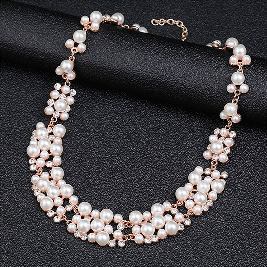 Multi-Size Faux Pearl Rhinestone Choker Jewelry Set, Necklace & Stud Earrings