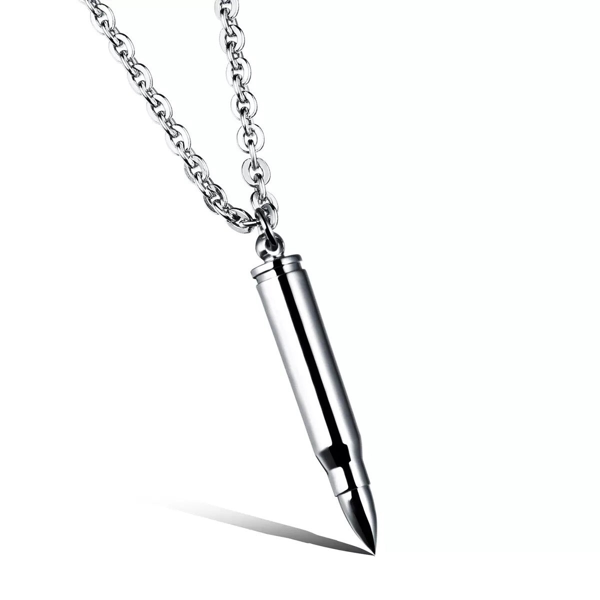 Men Bullet Urn Pendant Stainless Steel Necklace 50cm Rolo Chain 3 Colors Silver Gold Black Punk Hip Hop Unisex Jewelry