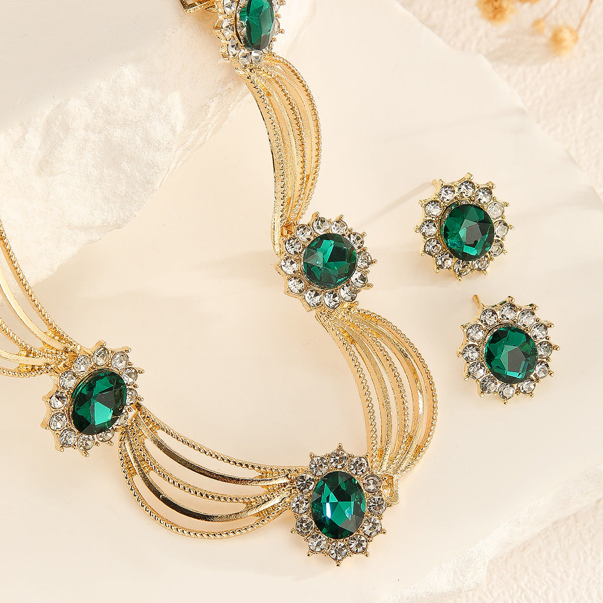 Vintage Wing Shape Multicolor Crystal Necklace & Earring Jewelry Set