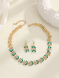 Parure de bijoux en cristal feuille d'émeraude, collier et boucles d'oreilles plaqué or, anti-allergique, ajustable pour mariage, fête ou usage quotidien