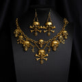 Vintage Gothic Skull Crossbones Jewelry Set, Pirate Skeleton Charm Statement Necklace & Dangle Earrings Halloween Punk Costume Jewelry For Women