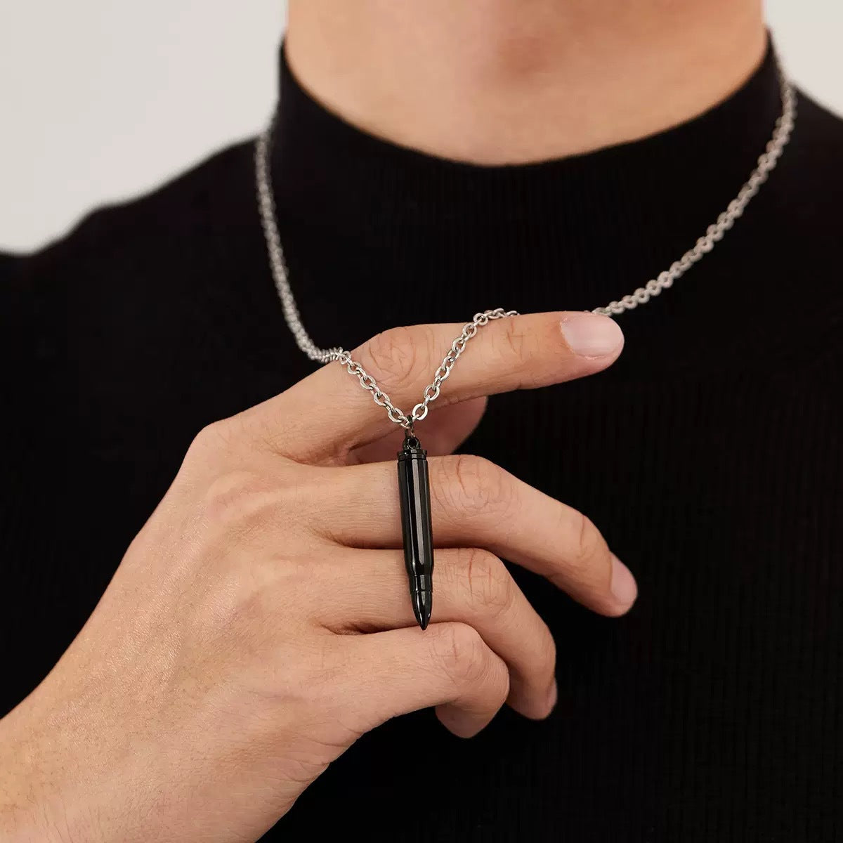 Men Bullet Urn Pendant Stainless Steel Necklace 50cm Rolo Chain 3 Colors Silver Gold Black Punk Hip Hop Unisex Jewelry