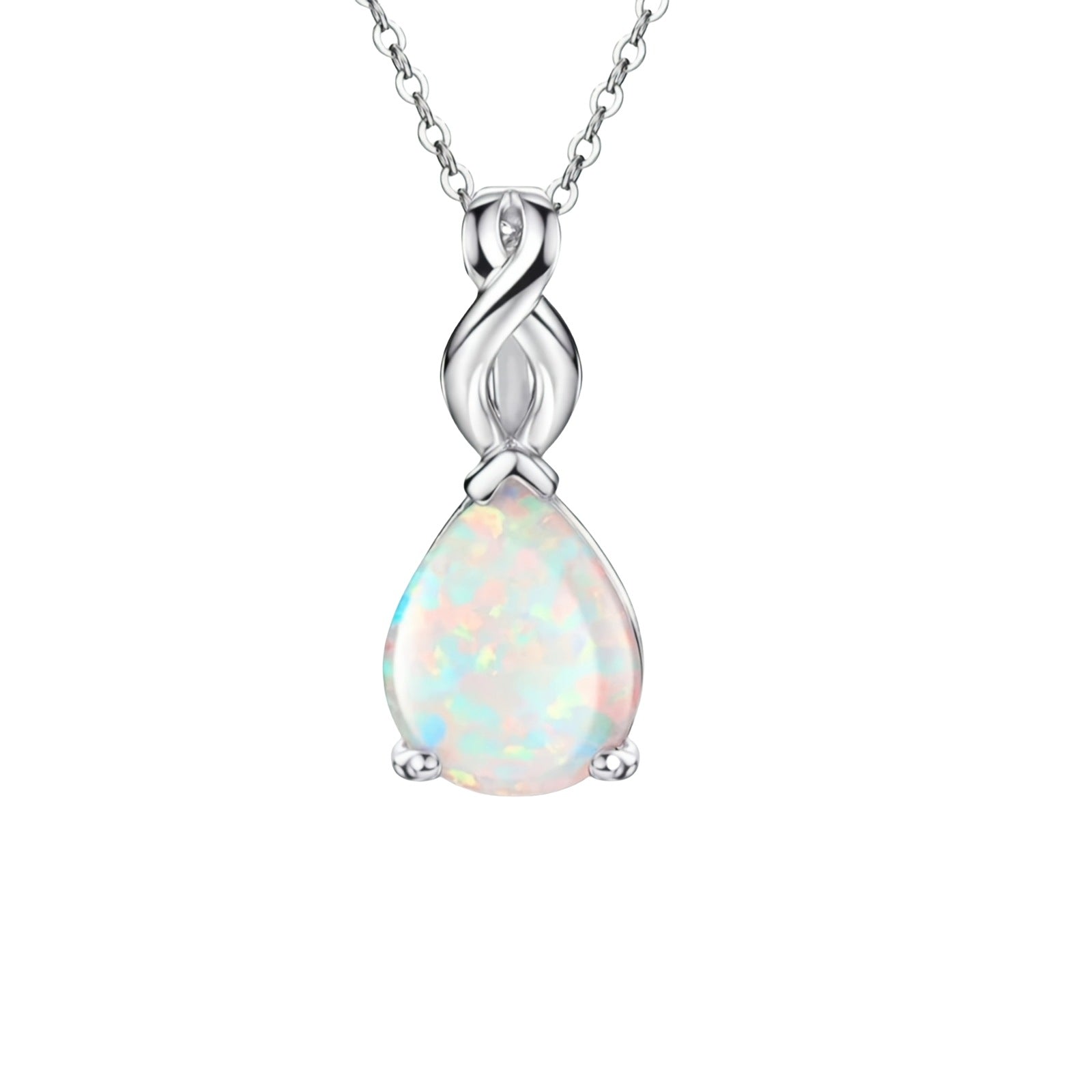 Teardrop Opal Infinity Twist Pendant Necklace