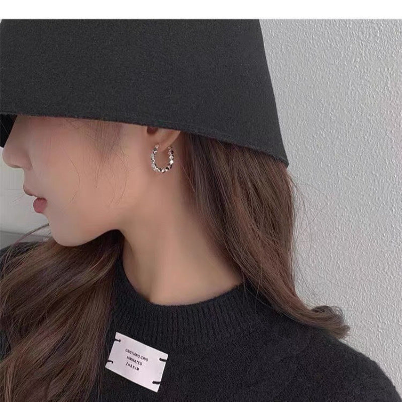 925 Sterling Silver Irregular Broken Cube Hoop Earrings, Dainty Multi-Faceted Rhombus Bead Huggie Ear Buckles Minimalist Korean Daily Earrings for Women