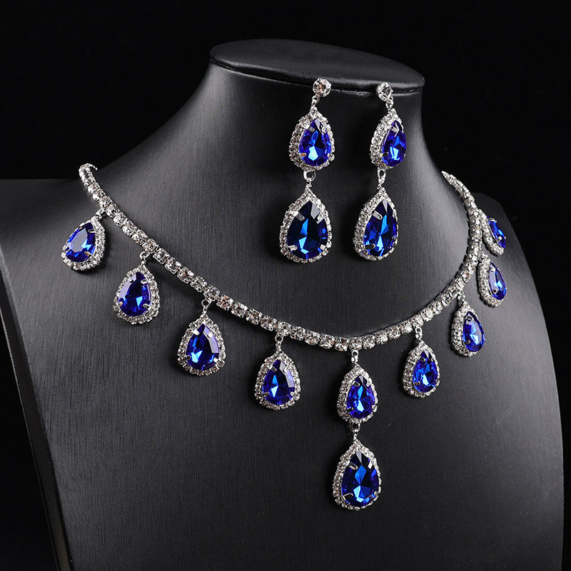 Waterdrop Rhinestone Drop Necklace & Earring Jewelry Set