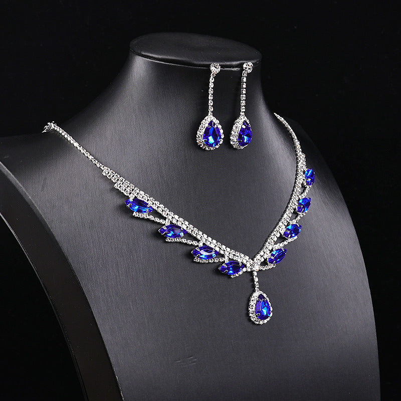Parure Collier et Boucles d'Oreilles Marquise et Goutte en Zircon
