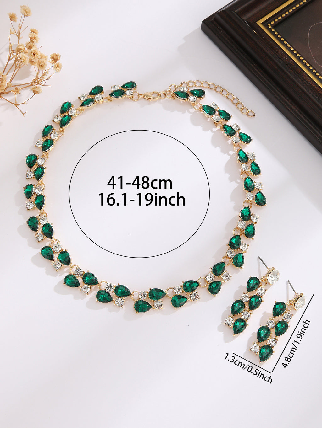 Teardrop Sapphire/Emerald Crystal Necklace & Drop Earring Formal Jewelry Set
