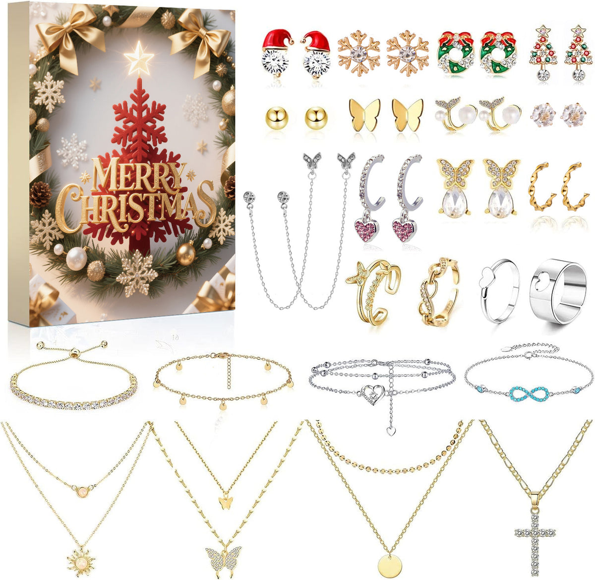 Christmas Jewelry Gift Set / Blind Box: Earrings, Studs, and Necklaces – Advent Calendar Style
