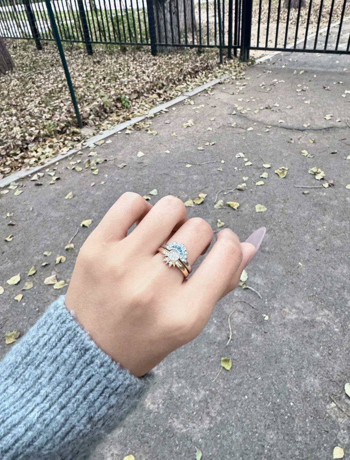 2Pcs Sun Moon Stackable Open Ring Set, Silver & Gold Plated Cubic Zirconia Adjustable Couple Rings