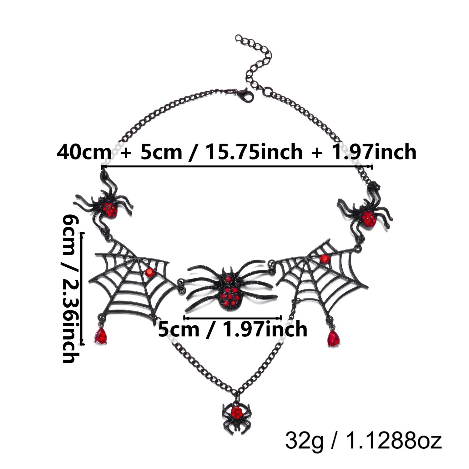 Black Spider Web Red Rhinestone Jewelry Set, Gothic Spider Choker Necklace & Dangle Earrings Halloween Punk Statement Jewelry Set For Women