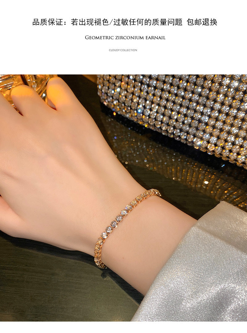 Full Paved Shiny Cubic Zirconia Tennis Bracelet, Adjustable Slide Pull Chain Sparkling Crystal Wrist Bracelet Gold Silver Plated for Women Wedding Party Daily Elegant Jewelry