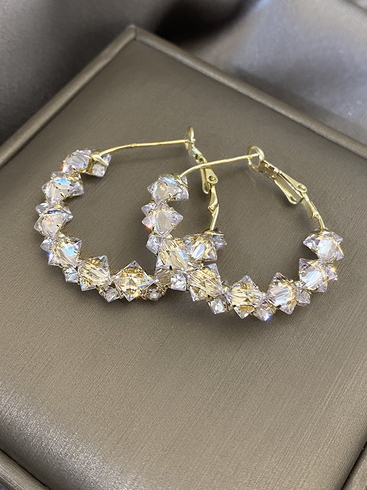 Dainty C-Shape Hoop Earrings, Full Paved Multi-Faceted Cubic Zirconia Crystal Oval Huggie Earrings Gold Plated Sparkly Statement Earrings for Women Wedding Party Dating