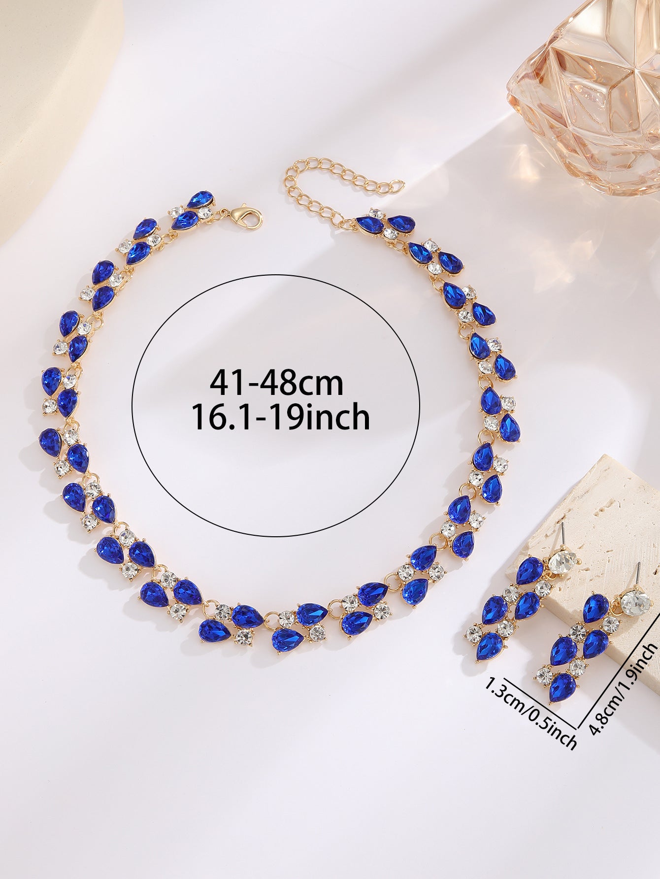 Teardrop Sapphire/Emerald Crystal Necklace & Drop Earring Formal Jewelry Set