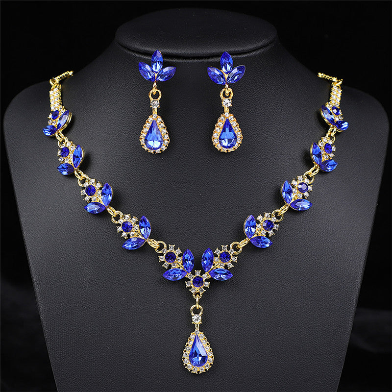 Elegant Multi-Colored Teardrop Crystal Zircon Jewelry Set, Hypoallergenic Gold Silver Tone Jewelry Gift for Bridal Birthday Anniversary Mother’s Day