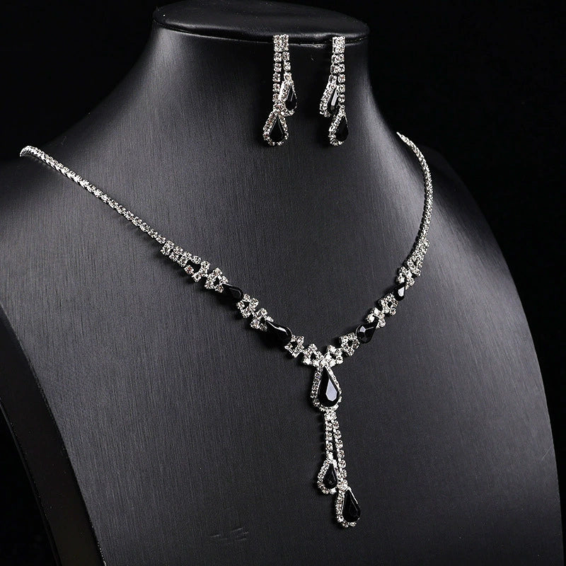 Waterdrop Tassel Crystal Necklace Earring Jewelry Set