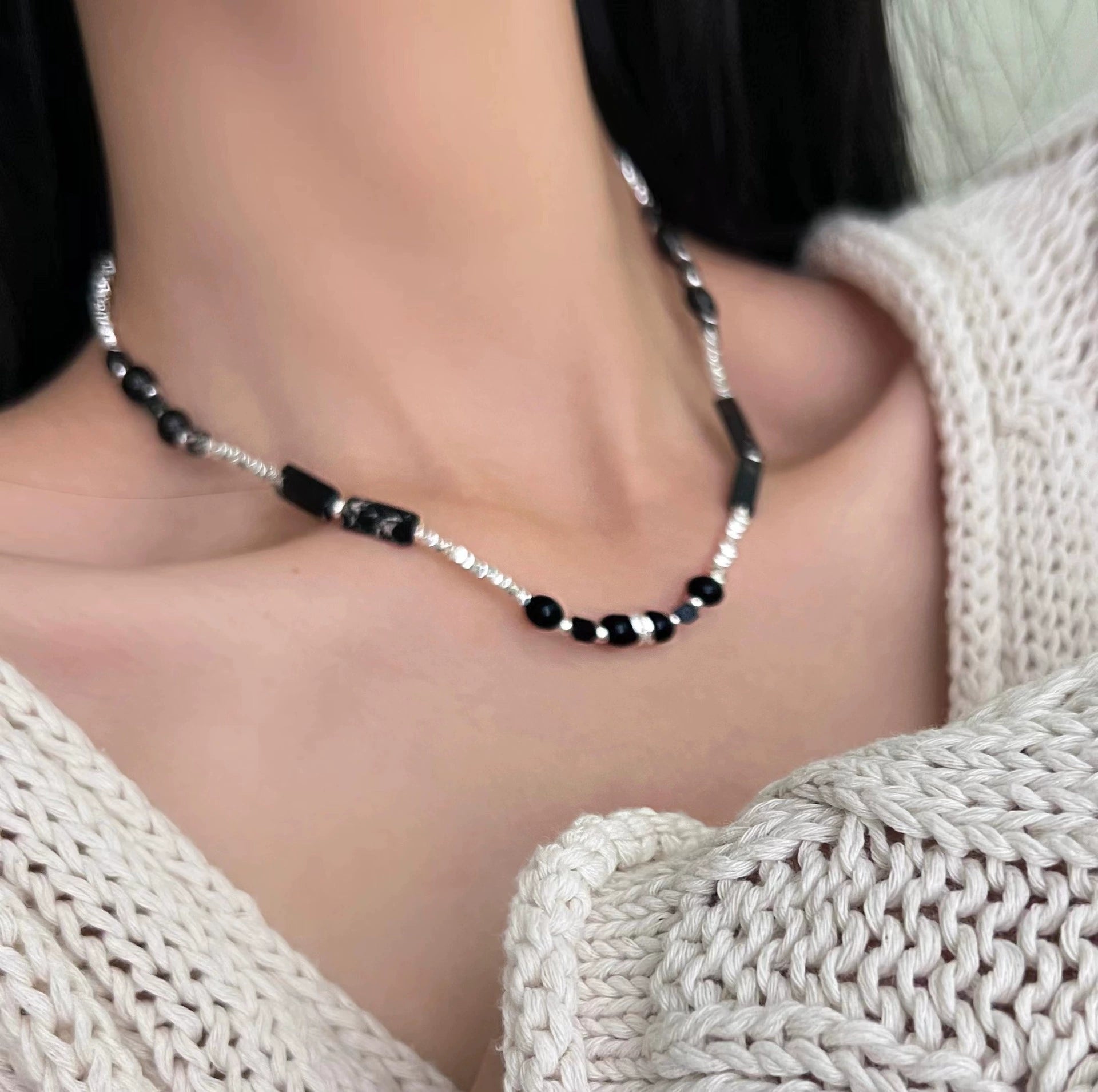 2Pcs Dark Gothic Black Lace Choker & Beaded Chain Necklace Set, Y2K Star Heart Pendant Layered Tassel Choker, Punk Alternative Grunge Jewelry for Women