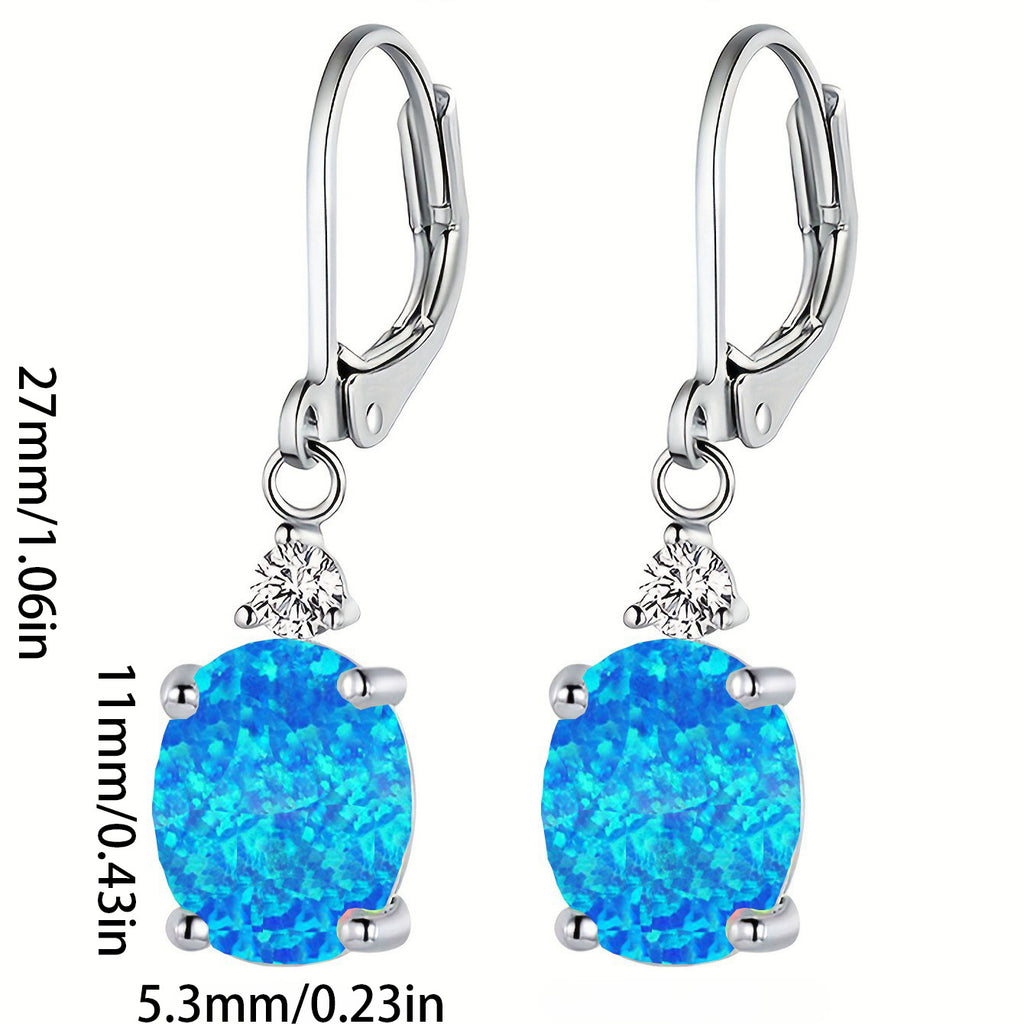 Oval Opal Leverback Drop Earrings, Silver & Rose Gold Plated