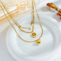 18K Gold Plated Stainless Steel Multi Layer Heart & Tree of Life Pendant Necklace, Tarnish Resistant Crystal Stackable Necklace For Women